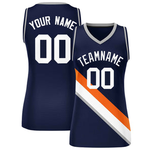 Custom Navy Gray-Navy Thick Slash Fashion Tops Mesh Basketball Jersey For Women