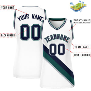 Custom White Midnight Green-Gray Thick Slash Fashion Tops Mesh Basketball Jersey For Women