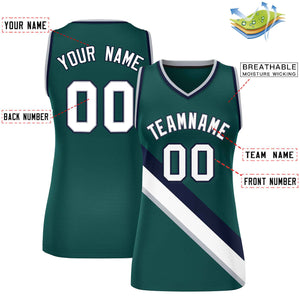 Custom Midnight Green Navy-Midnight Green Thick Slash Fashion Tops Mesh Basketball Jersey For Women