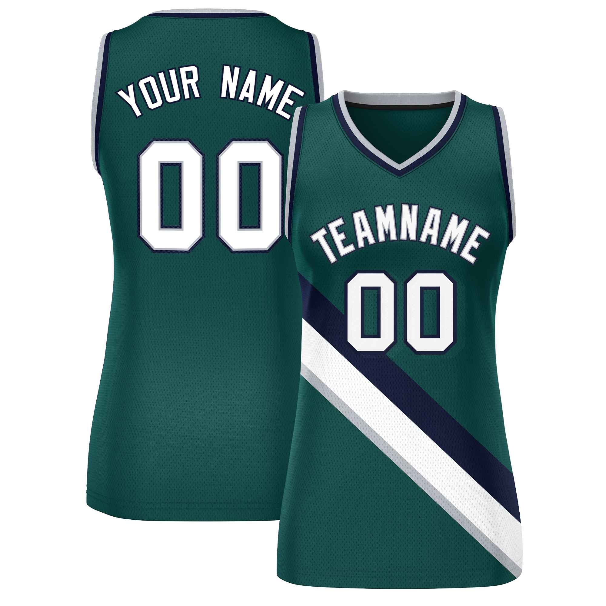 Custom Midnight Green Navy-Midnight Green Thick Slash Fashion Tops Mesh Basketball Jersey For Women