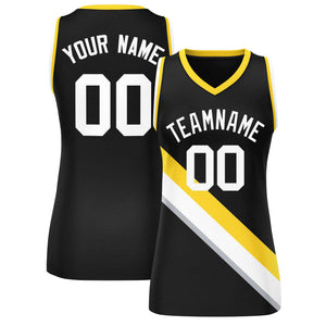 Custom Black Gold-White Thick Slash Fashion Tops Mesh Basketball Jersey For Women