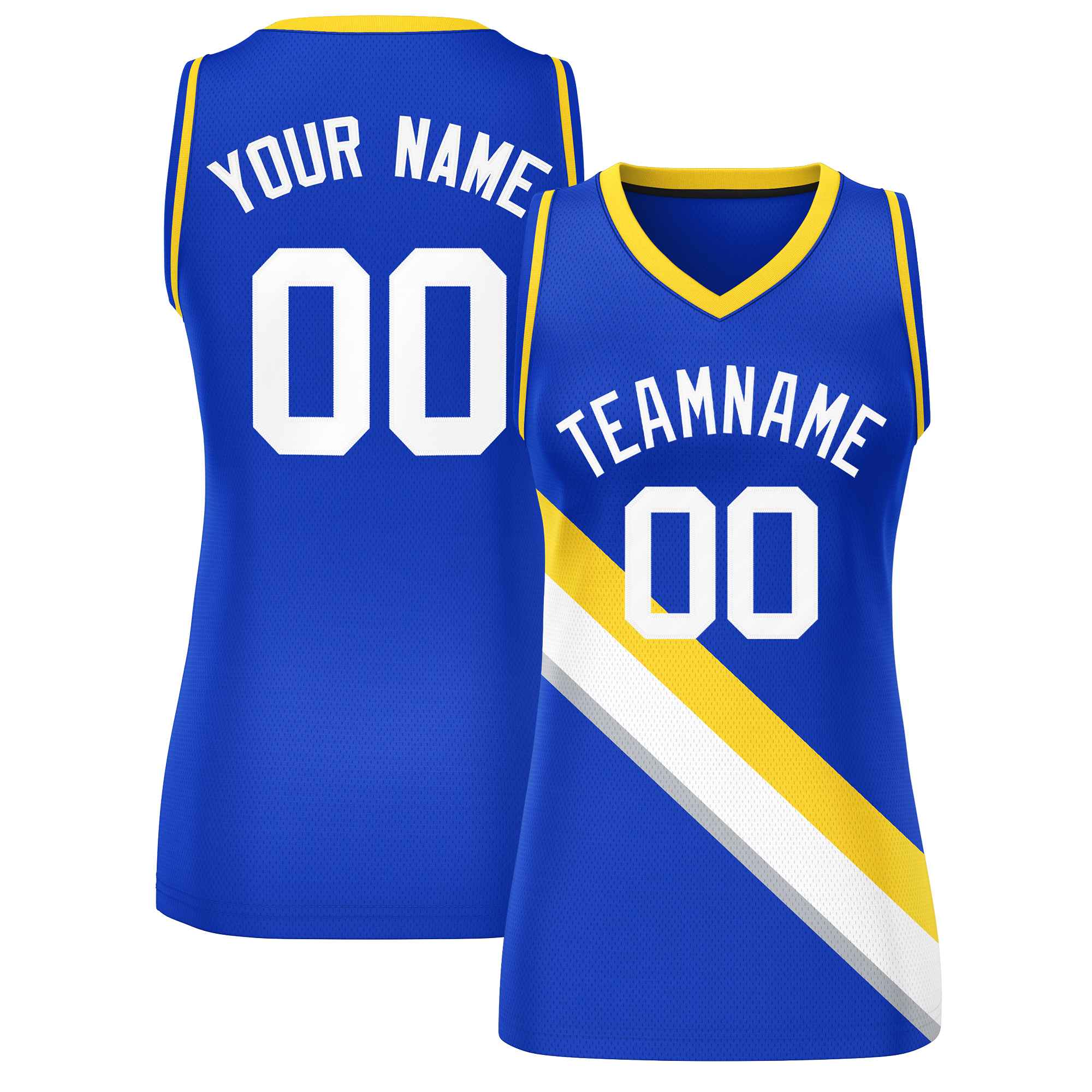 Custom Royal Gold-Royal Thick Slash Fashion Tops Mesh Basketball Jersey For Women