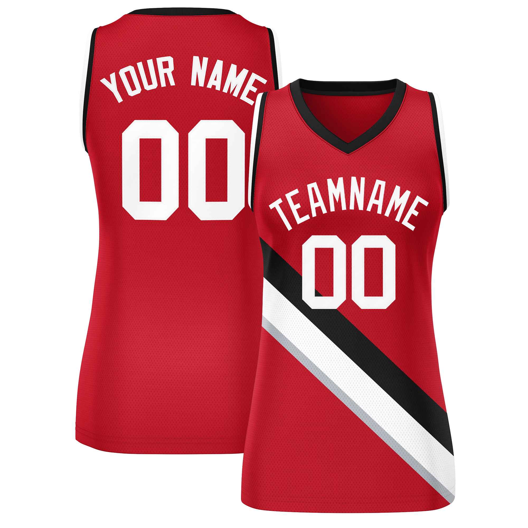 Custom Red Black-White Thick Slash Fashion Tops Mesh Basketball Jersey For Women