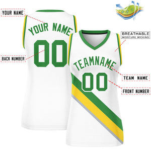 Custom White Kelly Green-Gold Thick Slash Fashion Tops Mesh Basketball Jersey For Women