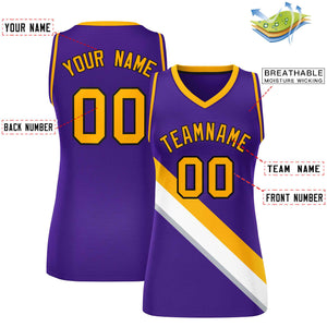 Custom Purple Yellow-Purple Thick Slash Fashion Tops Mesh Basketball Jersey For Women