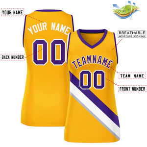 Custom Yellow Purple-White Thick Slash Fashion Tops Mesh Basketball Jersey For Women