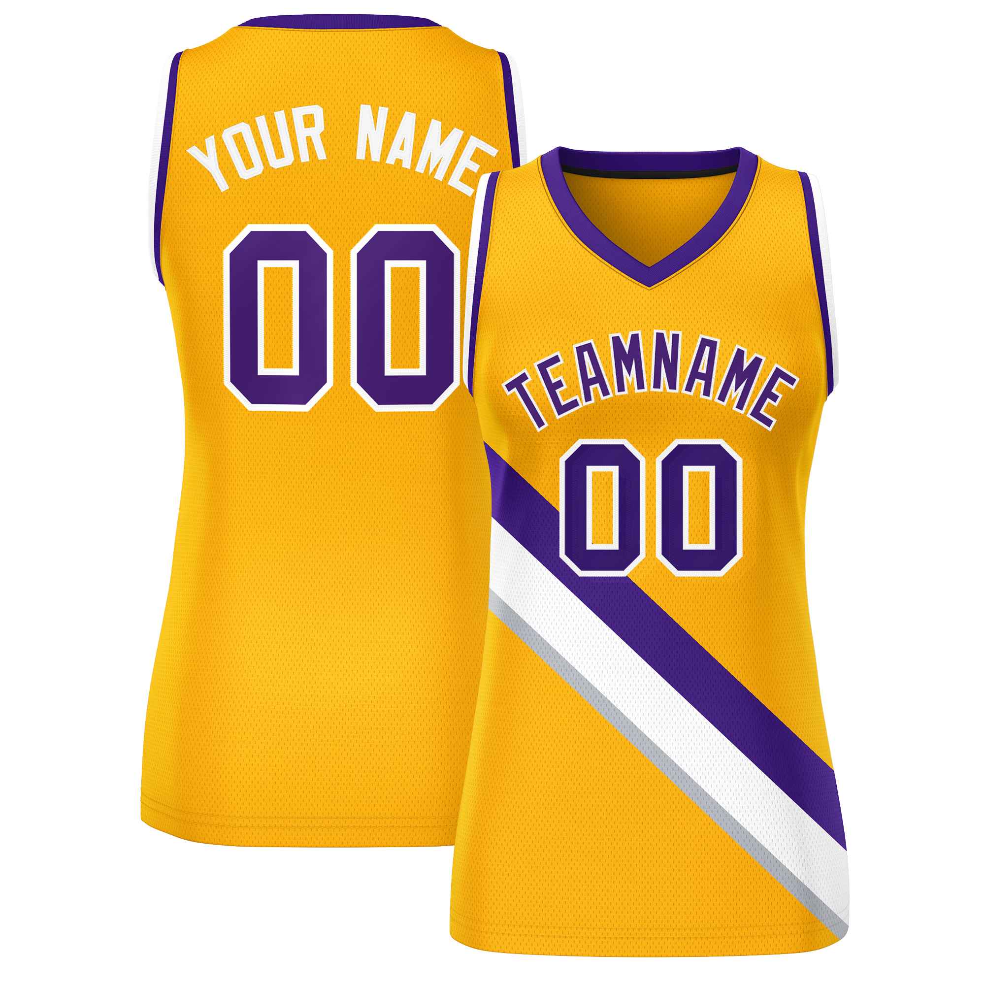 Custom Yellow Purple-White Thick Slash Fashion Tops Mesh Basketball Jersey For Women