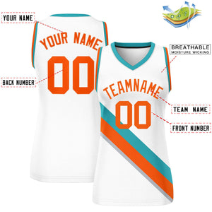 Custom White Aqua-Orange Thick Slash Fashion Tops Mesh Basketball Jersey For Women