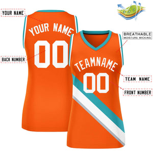 Custom Orange White-Aqua Thick Slash Fashion Tops Mesh Basketball Jersey For Women