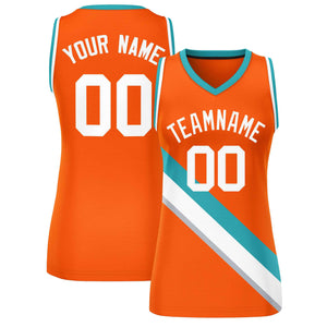 Custom Orange White-Aqua Thick Slash Fashion Tops Mesh Basketball Jersey For Women