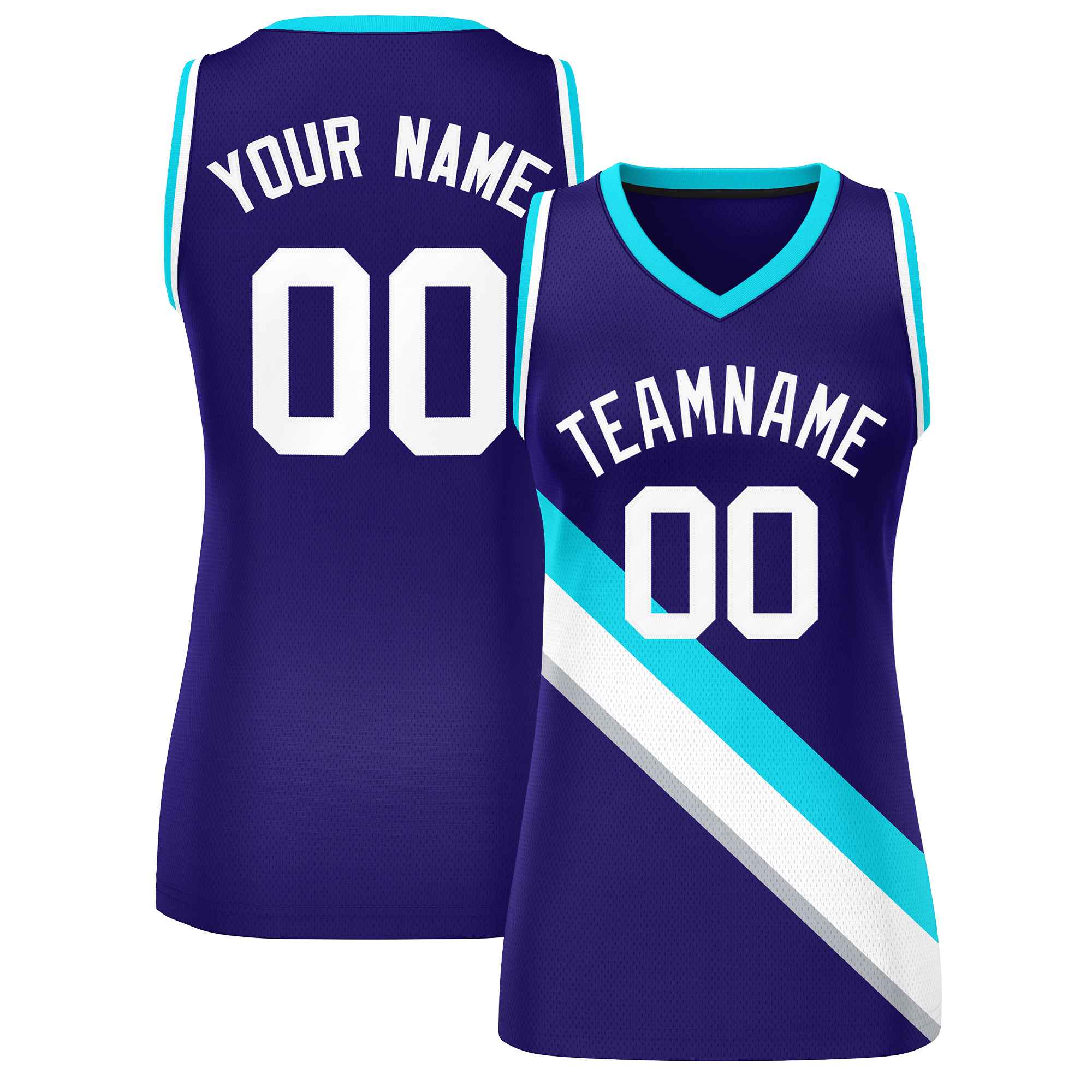 Custom Purple White-Powder Blue Thick Slash Fashion Tops Mesh Basketball Jersey For Women