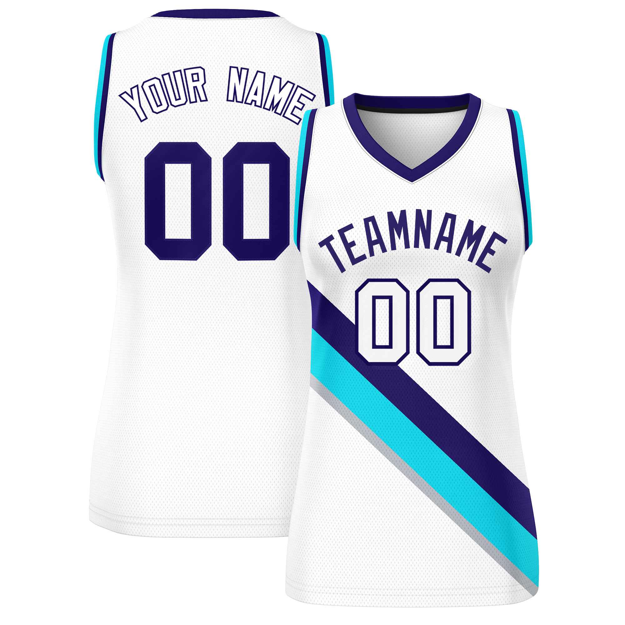 Custom White Purple-Powder Blue Thick Slash Fashion Tops Mesh Basketball Jersey For Women