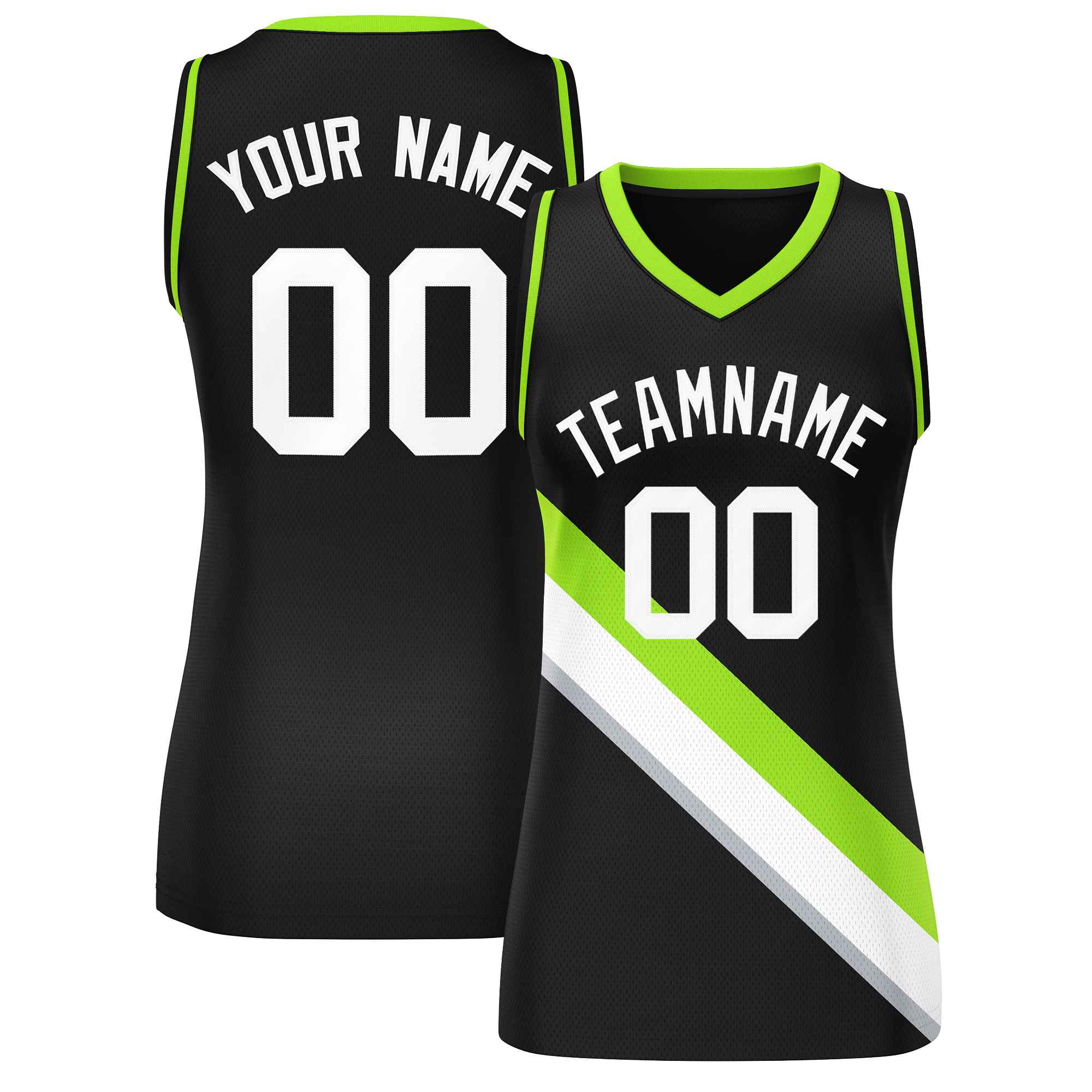 Custom Black Neon Green-Black Thick Slash Fashion Tops Mesh Basketball Jersey For Women