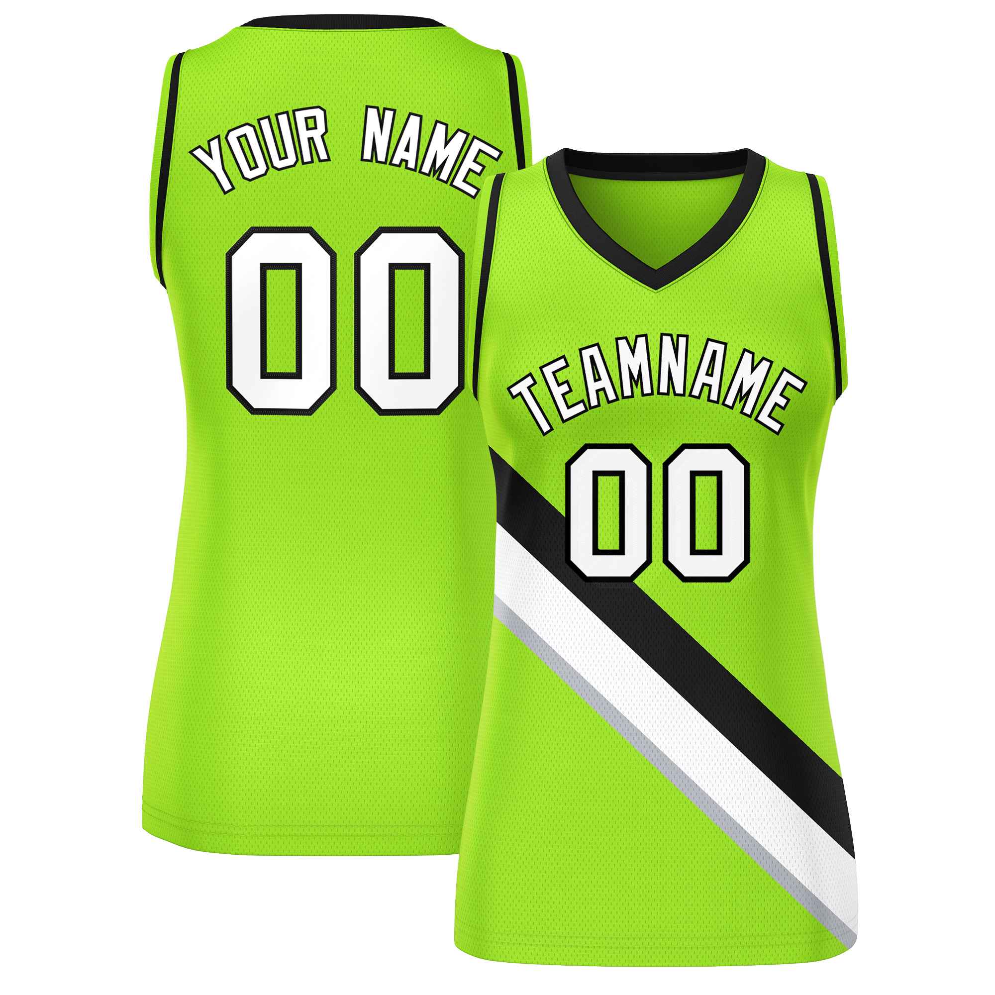 Custom Neon Green Black-Neon Green Thick Slash Fashion Tops Mesh Basketball Jersey For Women