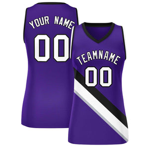 Custom Purple Black-White Thick Slash Fashion Tops Mesh Basketball Jersey For Women