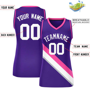 Custom Purple Pink-Purple Thick Slash Fashion Tops Mesh Basketball Jersey For Women