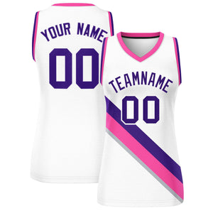 Custom White Pink-Purple Thick Slash Fashion Tops Mesh Basketball Jersey For Women