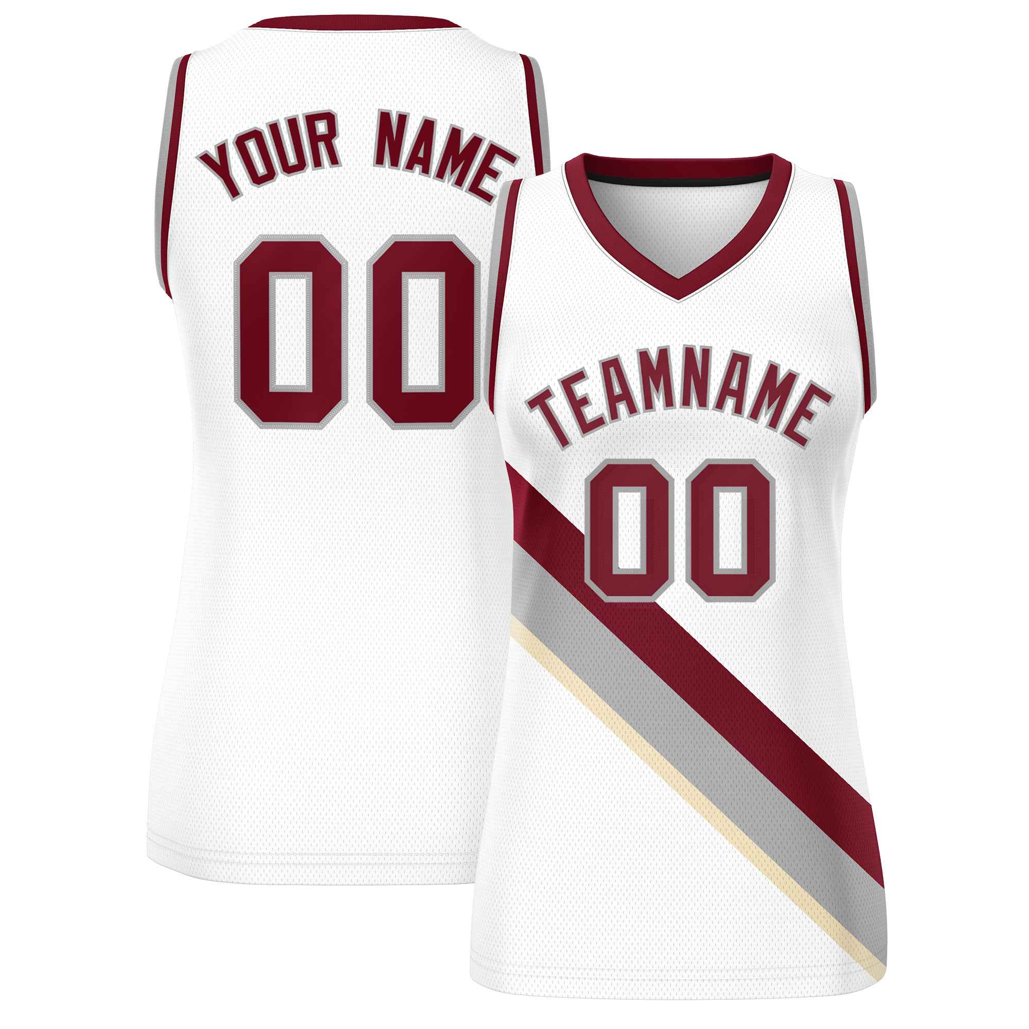 Custom White Crimson-Gray Thick Slash Fashion Tops Mesh Basketball Jersey For Women