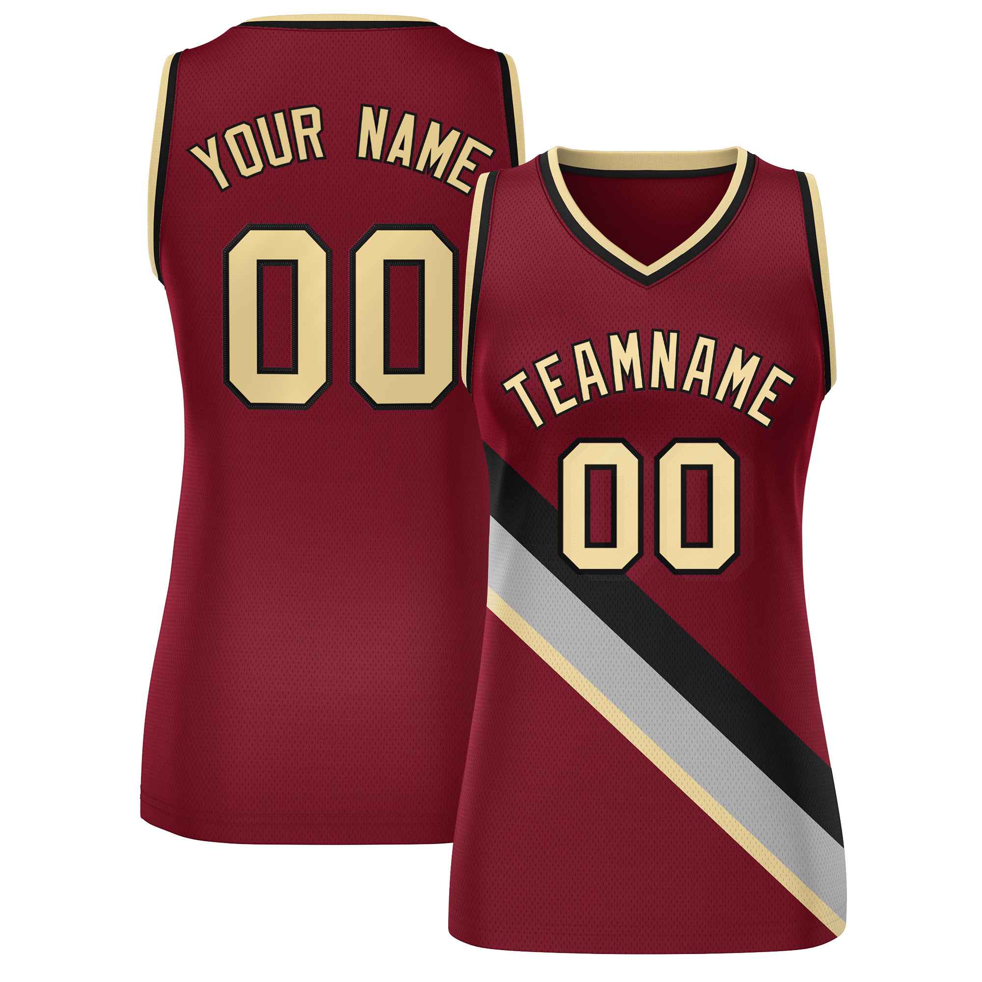 Custom Crimson Black-Khaki Thick Slash Fashion Tops Mesh Basketball Jersey For Women