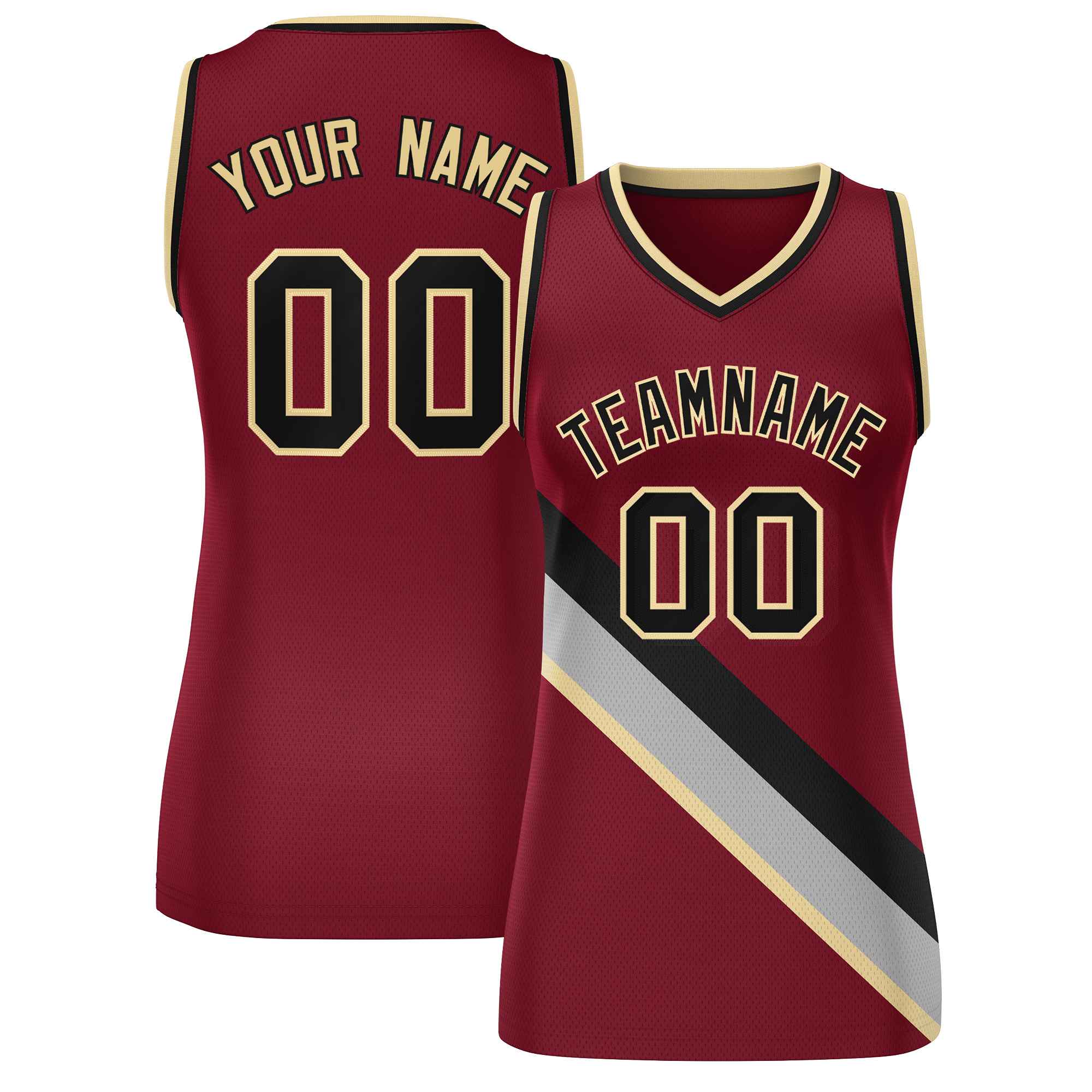 Custom Crimson Black-Khaki Thick Slash Fashion Tops Mesh Basketball Jersey For Women