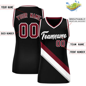 Custom Black Crimson-White Thick Slash Fashion Tops Mesh Basketball Jersey For Women