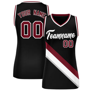 Custom Black Crimson-White Thick Slash Fashion Tops Mesh Basketball Jersey For Women