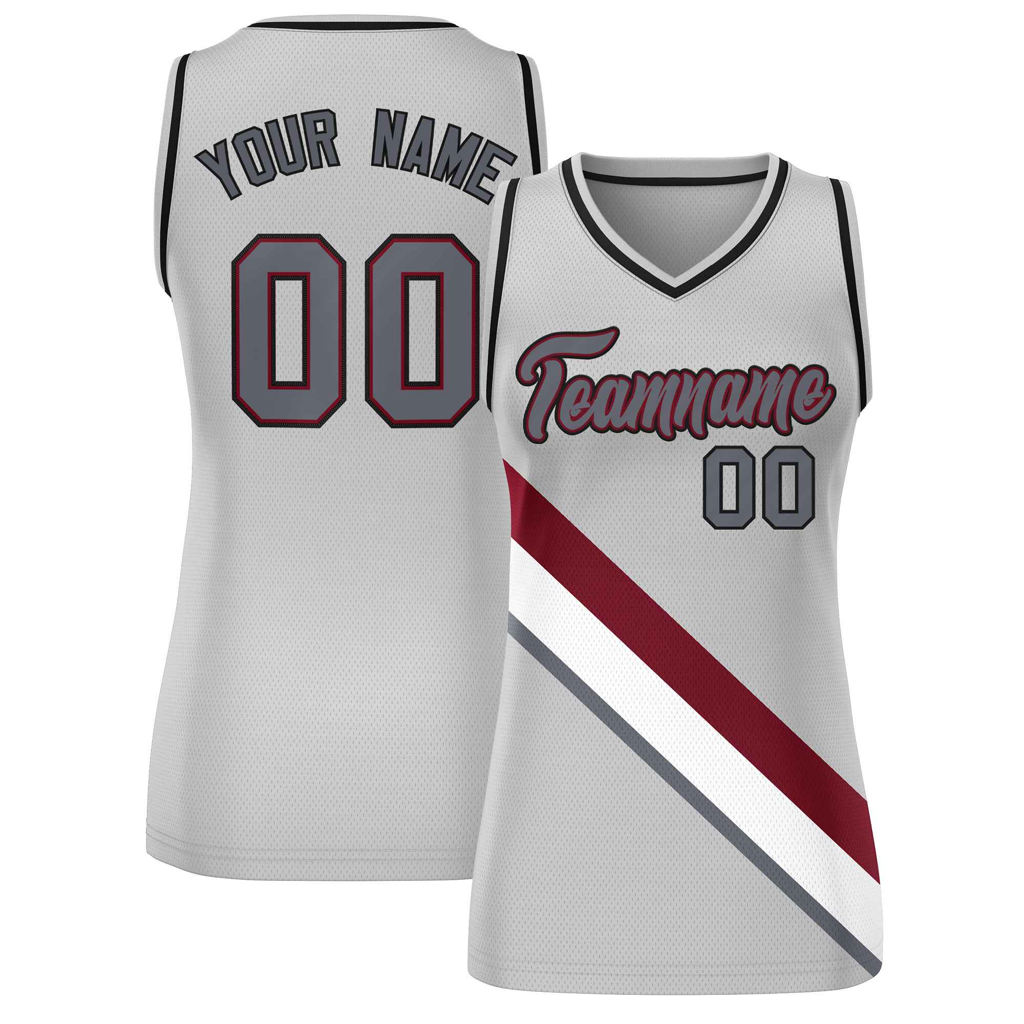 Custom Gray Black-Gray Thick Slash Fashion Tops Mesh Basketball Jersey For Women