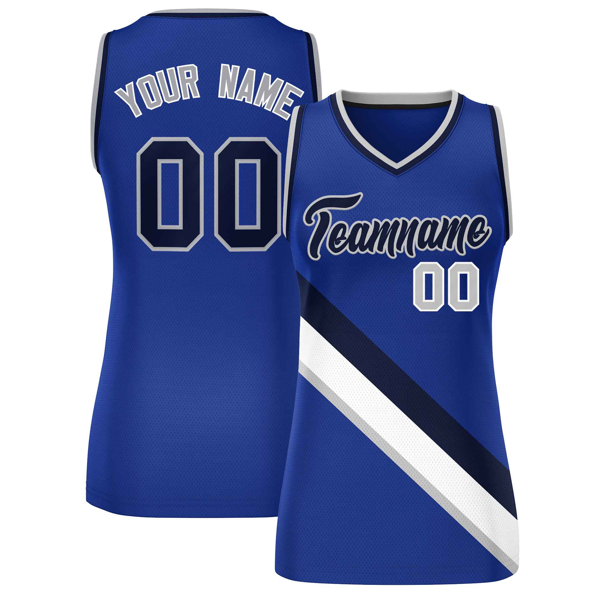 Custom Royal Navy-Gray Thick Slash Fashion Tops Mesh Basketball Jersey For Women