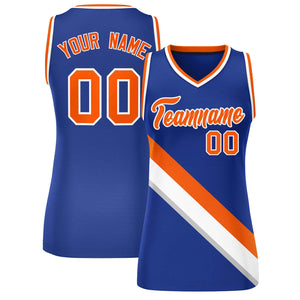 Custom Royal White-Orange Thick Slash Fashion Tops Mesh Basketball Jersey For Women