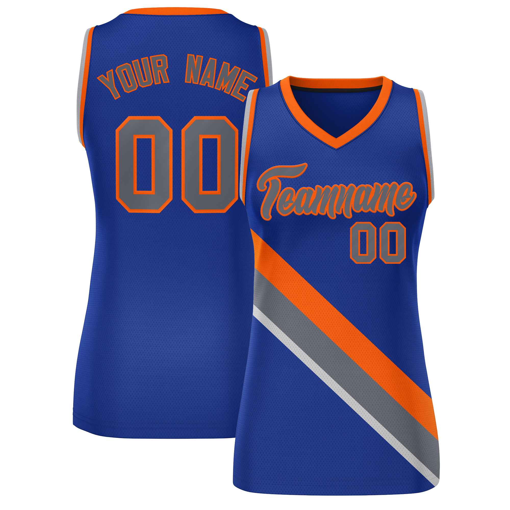 Custom Royal Orange-Dark Gray Thick Slash Fashion Tops Mesh Basketball Jersey For Women