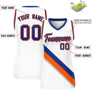 Custom White Royal-Orange Thick Slash Fashion Tops Mesh Basketball Jersey For Women