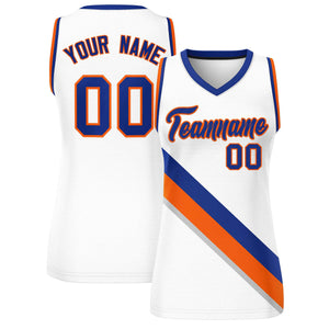 Custom White Royal-Orange Thick Slash Fashion Tops Mesh Basketball Jersey For Women