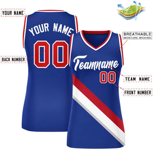 Custom Royal White-Red Thick Slash Fashion Tops Mesh Basketball Jersey For Women