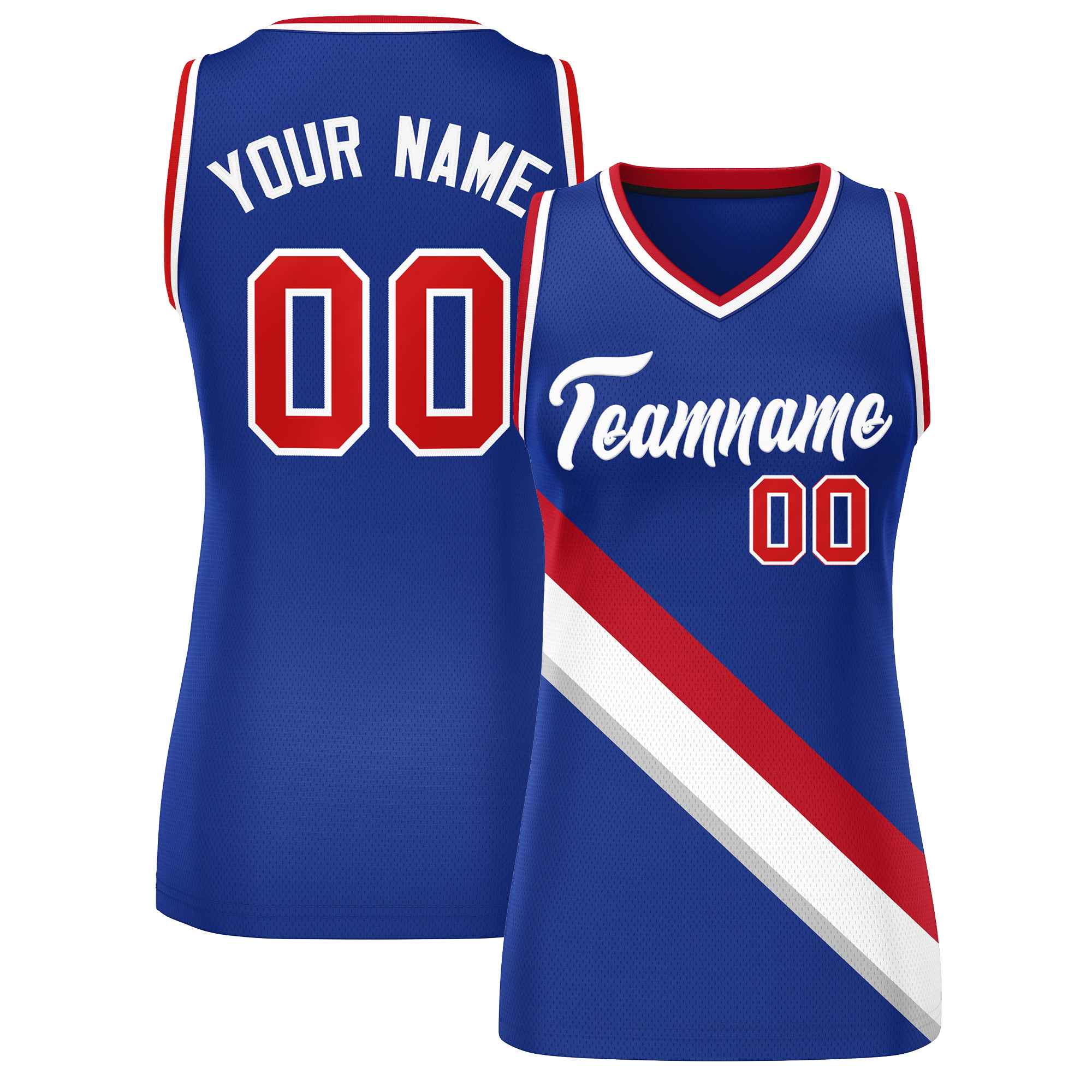 Custom Royal White-Red Thick Slash Fashion Tops Mesh Basketball Jersey For Women