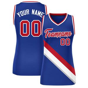 Custom Royal White-Red Thick Slash Fashion Tops Mesh Basketball Jersey For Women