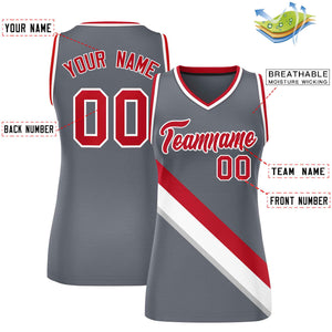 Custom Dark Gray White-Red Thick Slash Fashion Tops Mesh Basketball Jersey For Women