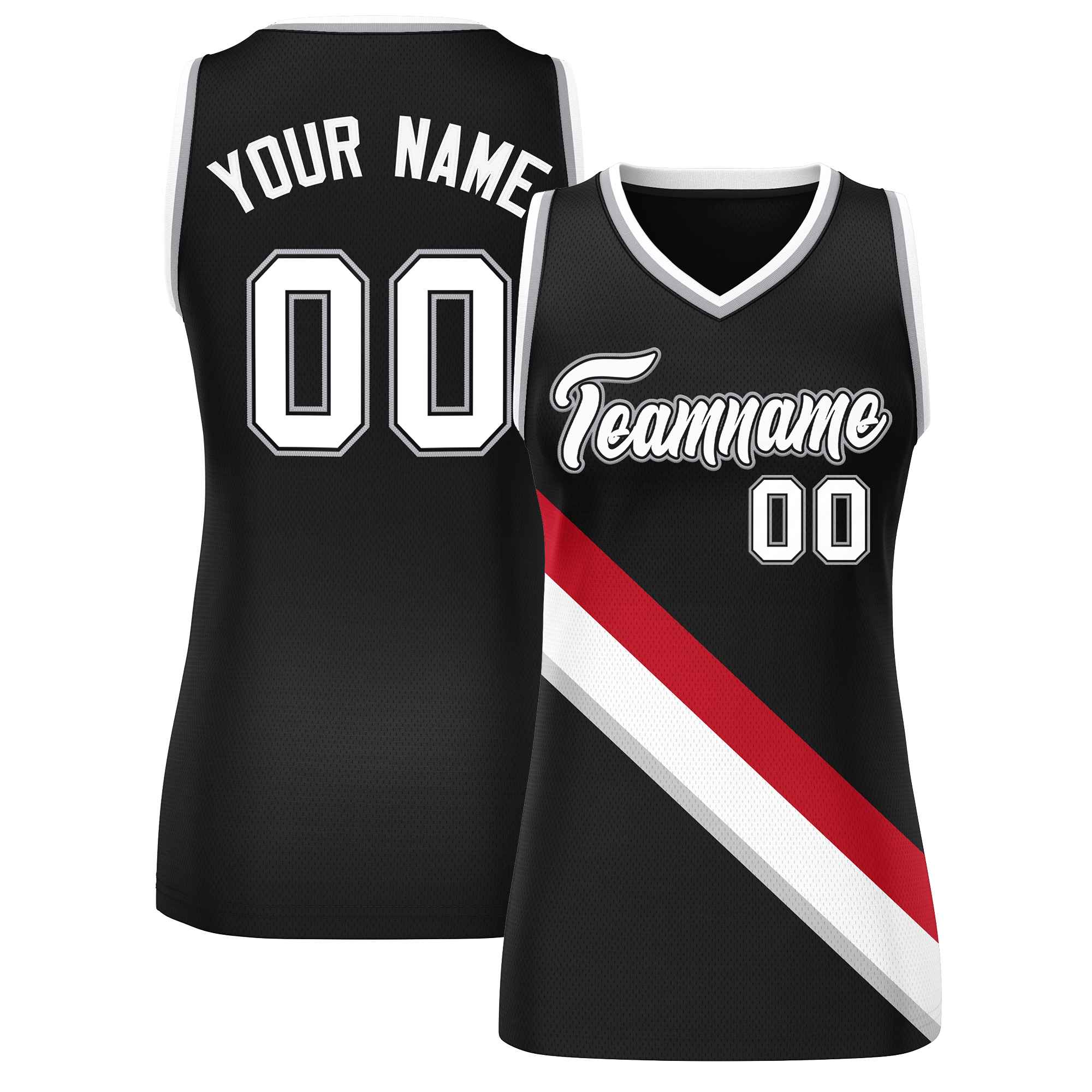 Custom Black Gray-White Thick Slash Fashion Tops Mesh Basketball Jersey For Women