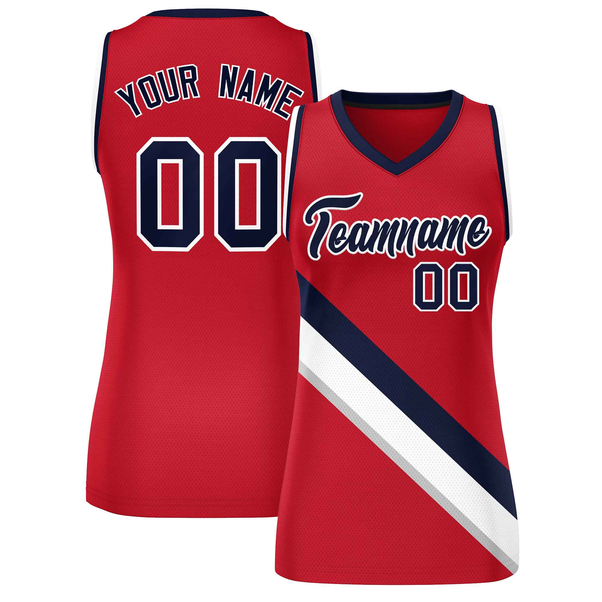 Custom Red Navy-White Thick Slash Fashion Tops Mesh Basketball Jersey For Women