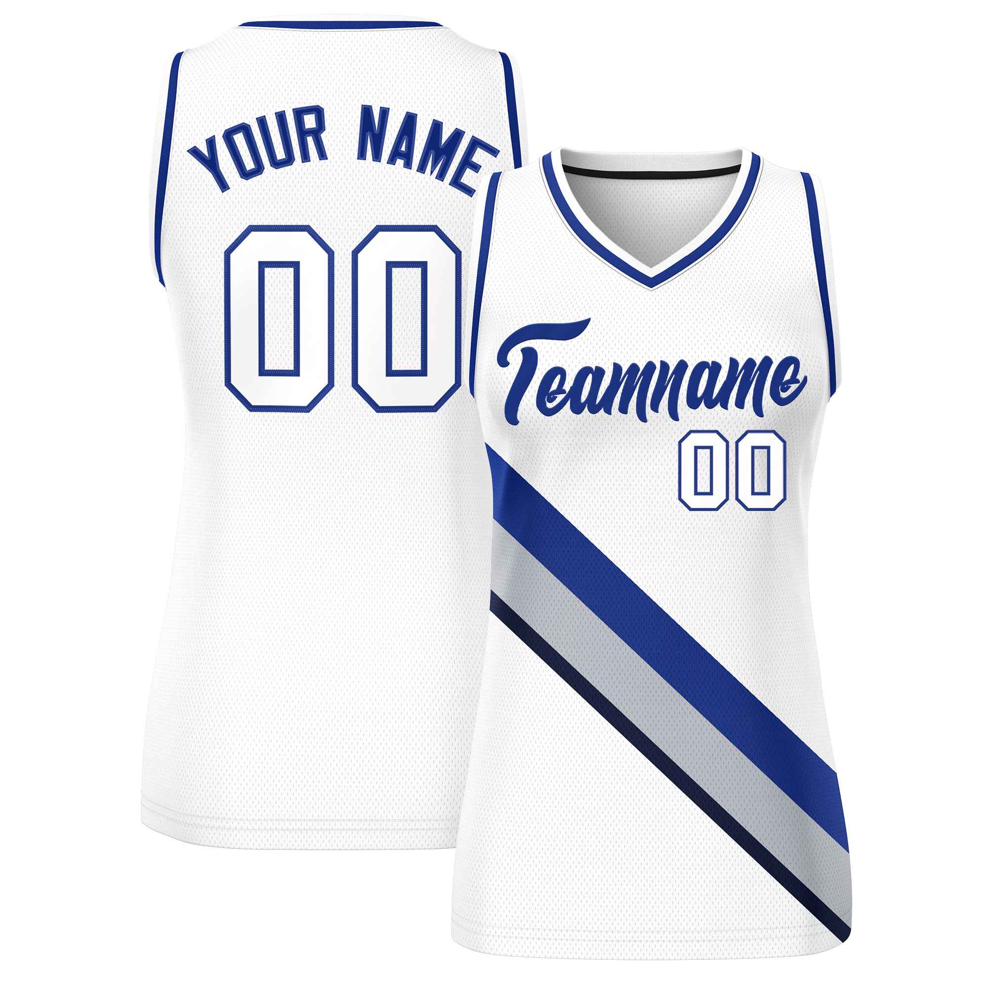 Custom White Navy-White Thick Slash Fashion Tops Mesh Basketball Jersey For Women