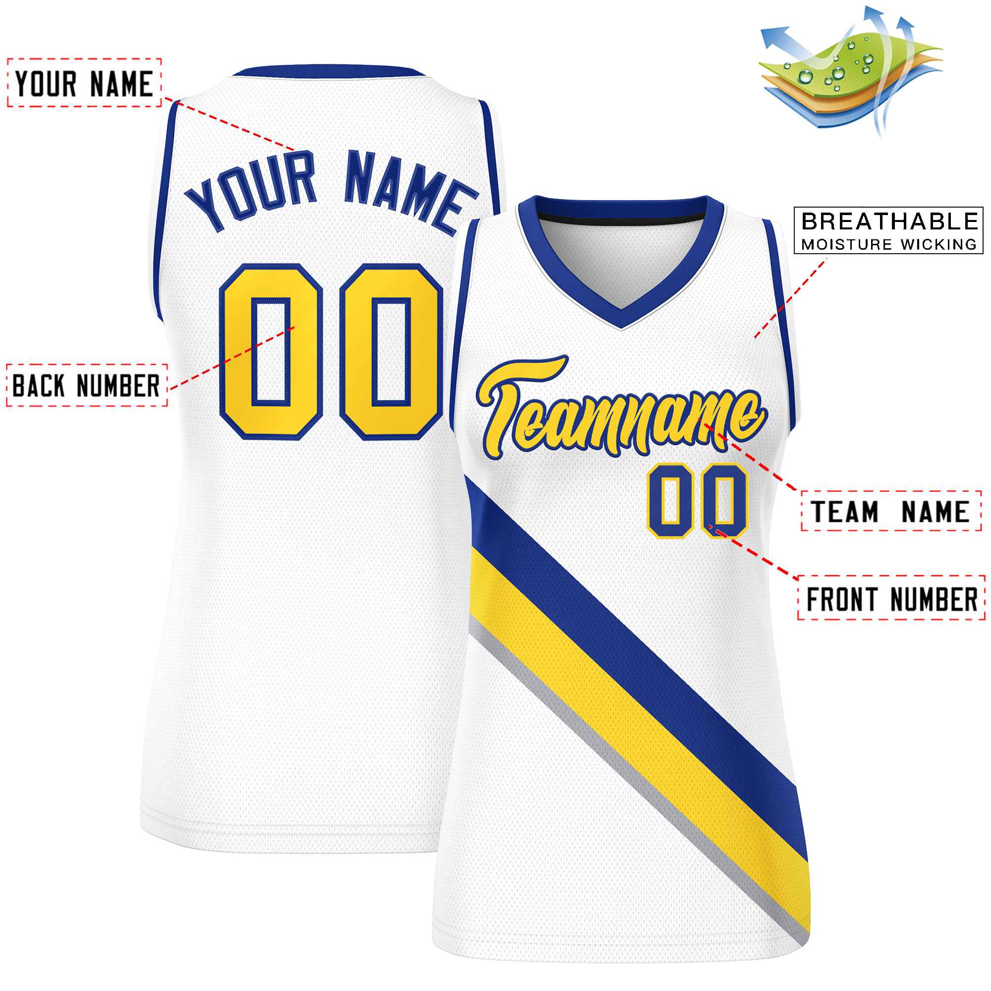 Custom White Navy-White Thick Slash Fashion Tops Mesh Basketball Jersey For Women