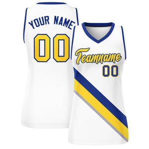 Custom White Navy-White Thick Slash Fashion Tops Mesh Basketball Jersey For Women