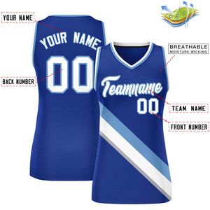 Custom Royal White-Light Blue Thick Slash Fashion Tops Mesh Basketball Jersey For Women