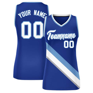 Custom Royal White-Light Blue Thick Slash Fashion Tops Mesh Basketball Jersey For Women