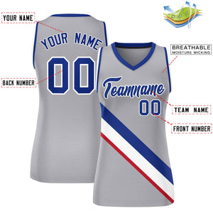 Custom Light Gray Royal-White Thick Slash Fashion Tops Mesh Basketball Jersey For Women