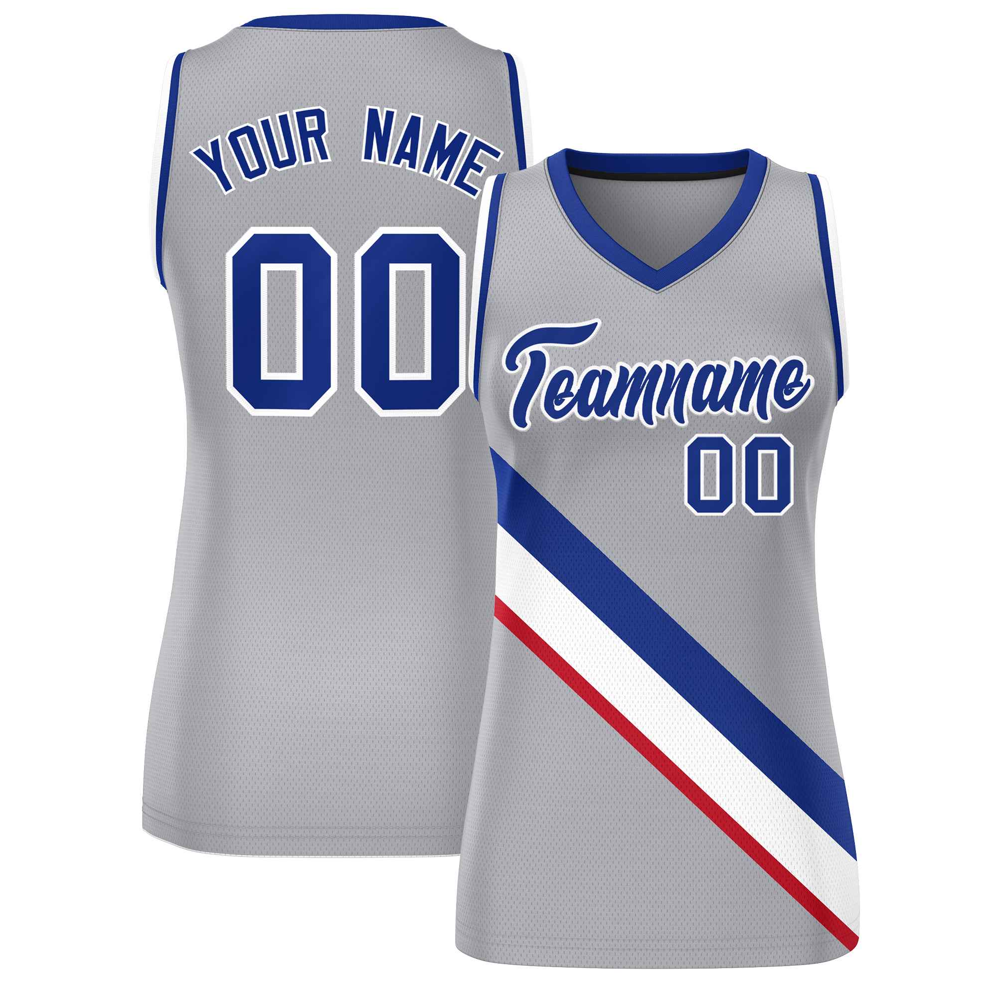 Custom Light Gray Royal-White Thick Slash Fashion Tops Mesh Basketball Jersey For Women