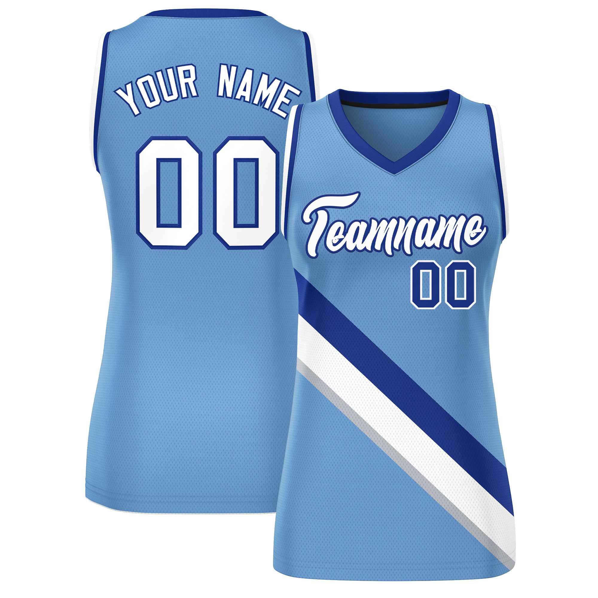 Custom Light Blue White-Royal Thick Slash Fashion Tops Mesh Basketball Jersey For Women