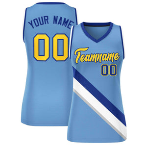 Custom Light Blue White-Royal Thick Slash Fashion Tops Mesh Basketball Jersey For Women