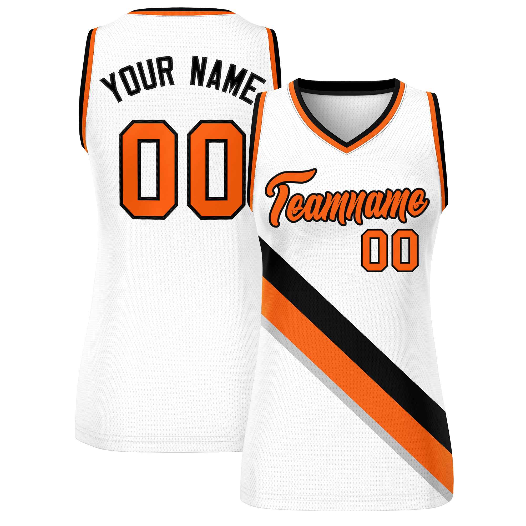 Custom White Orange-Black Thick Slash Fashion Tops Mesh Basketball Jersey For Women