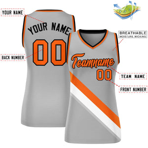 Custom Light Gray Orange-Black Thick Slash Fashion Tops Mesh Basketball Jersey For Women