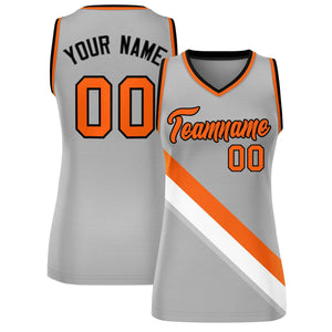 Custom Light Gray Orange-Black Thick Slash Fashion Tops Mesh Basketball Jersey For Women